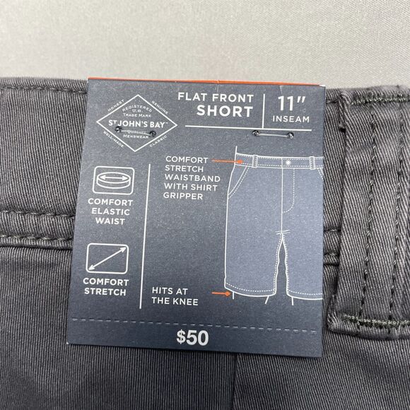 NWT St. John's Bay Men Flat Front Chino Shorts Size 48 Tall Gray B371 -23 - Picture 8 of 16